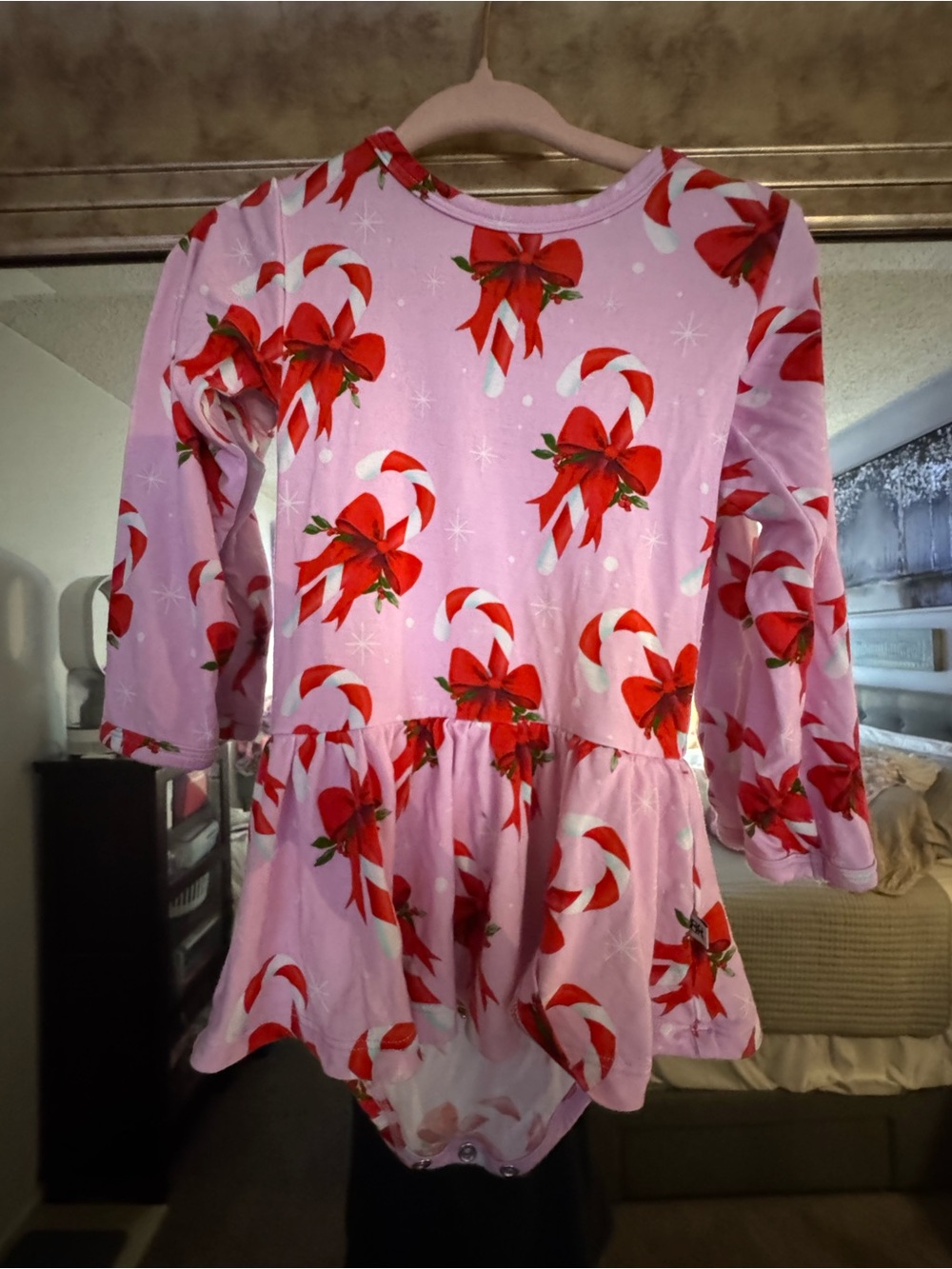 Bums & Roses - Pink Candy Cane Print Peplum Baby One-Piece Bodysuit